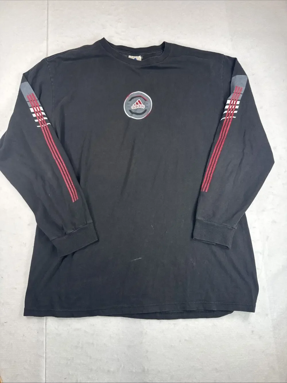 Vintage 90s Adidas Center Logo Long Sleeve Shirt Large Black Red Graphic